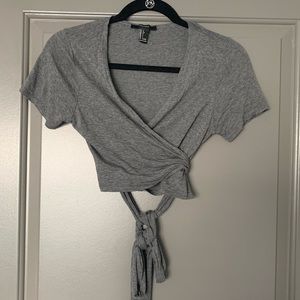 Grey short sleeve wrap crop top